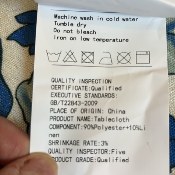 Patdrea Designer Blue Tablecloth For Rectangle Tables,Vintage Linen With Leaves - Picture 11 of 11